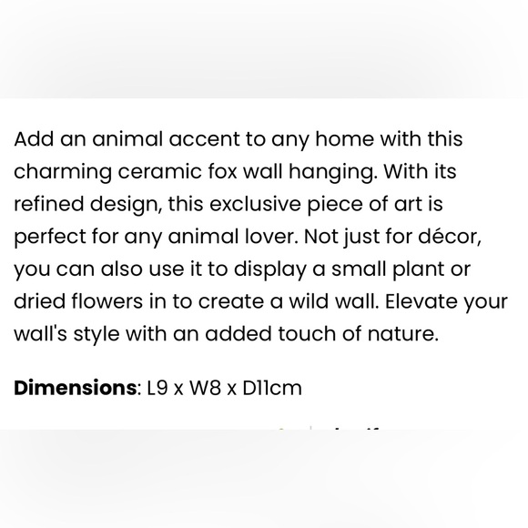 Gisela Graham Ceramic Orn Fox Mini Wall Hanging set of 5 - Picture 4 of 8